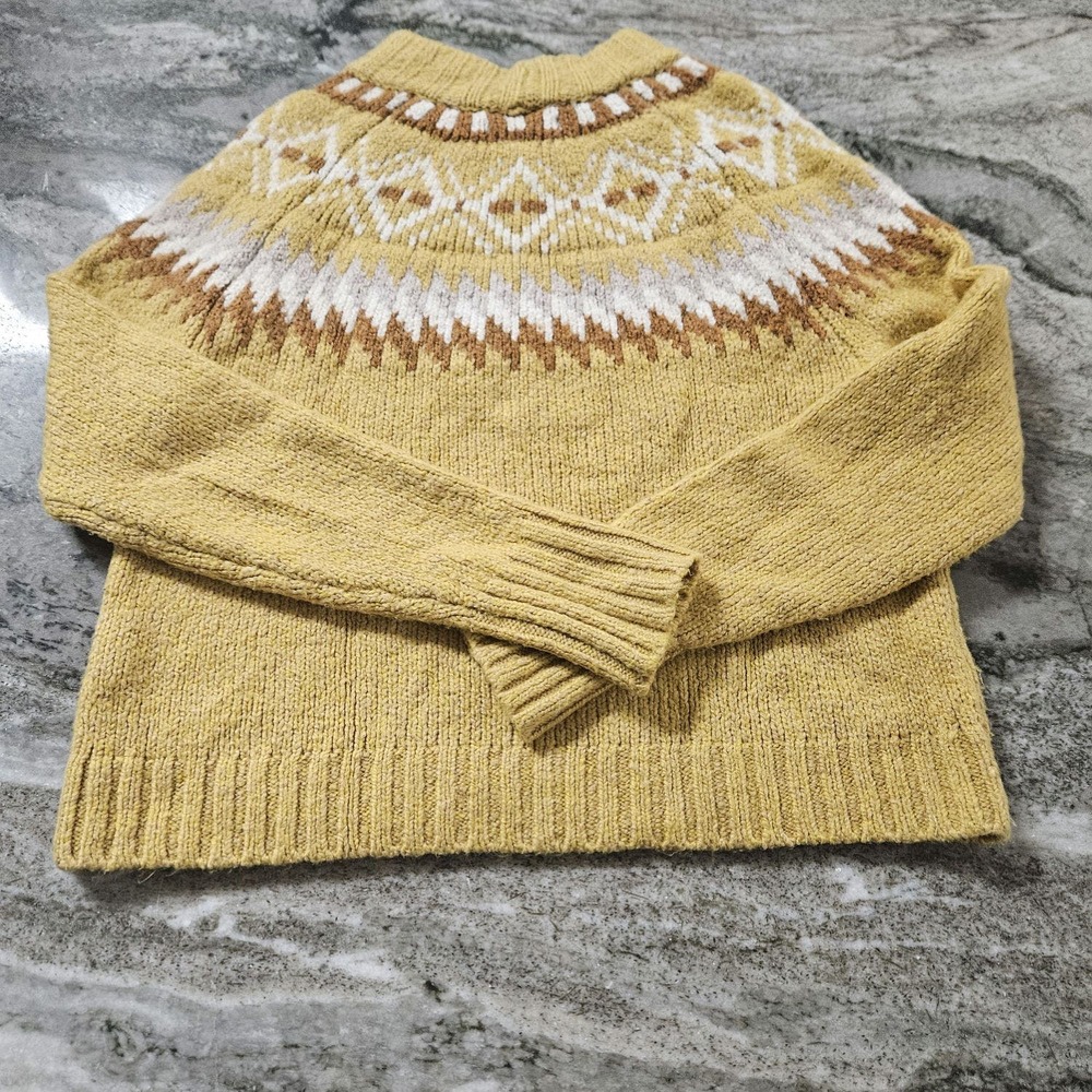 American Eagle Fair Isle Chunky Knit Mustard Yellow Sweater Size XS - Picture 2 of 3